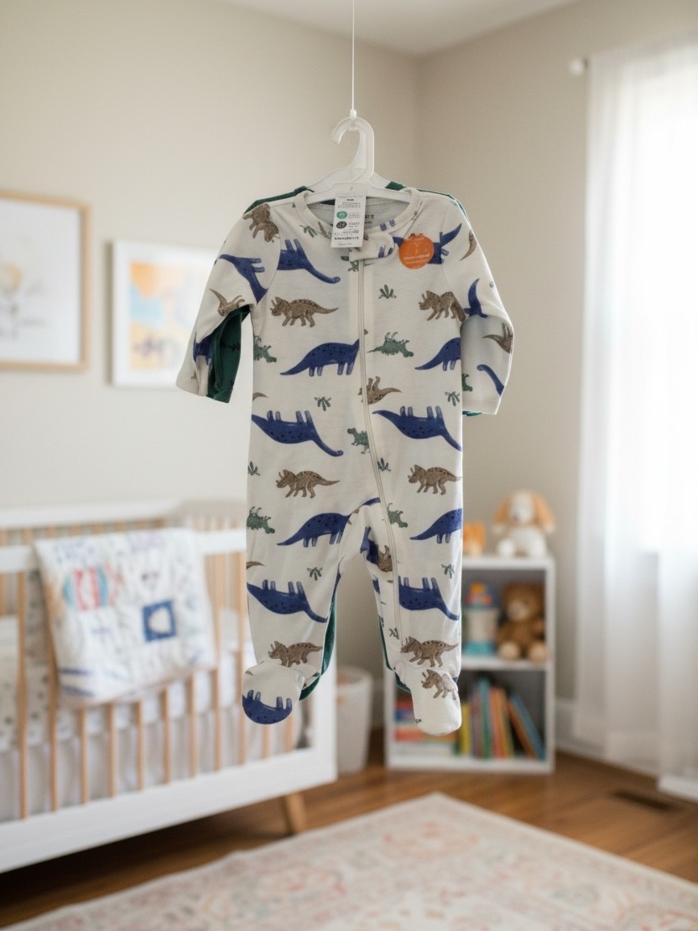Carter’s 6m (2) Baby One-Piece Footed Pajamas with Blue & Brown Dino Print NWT